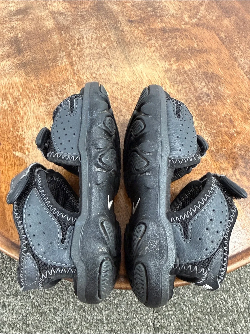 Nike Sandals Todder 5 Black Faux Leather Adjustable Strappy Athletic Swoosh